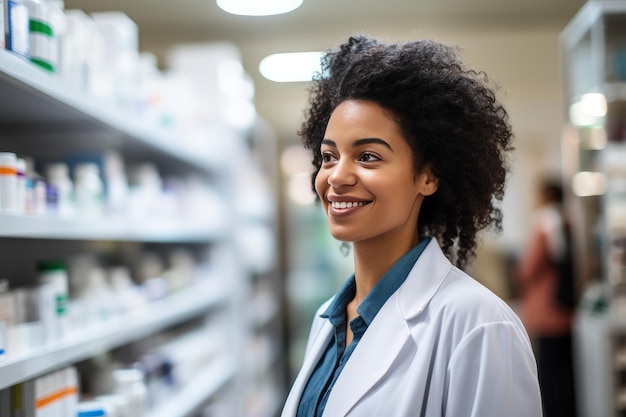 Foto foto de farmacéuticos que atienden a los clientes en su farmacia