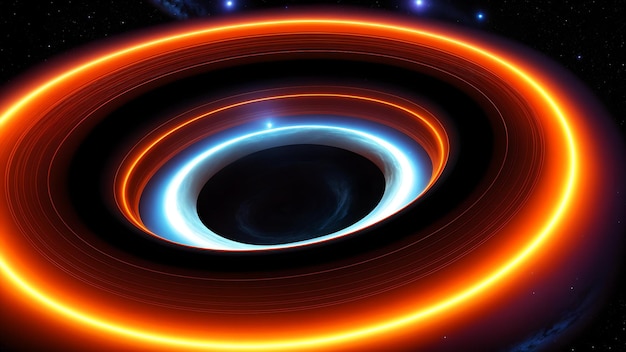 Foto de un fascinante agujero negro con vibrantes anillos de rojo y azul
