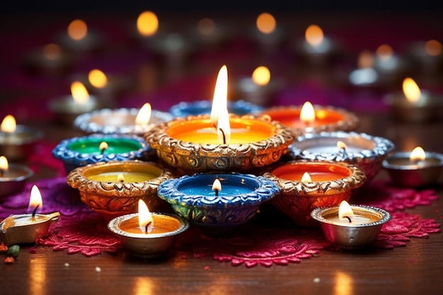 Foto feliz Diwali festival indiano fundo com velas dia diwali feliz dia diwali