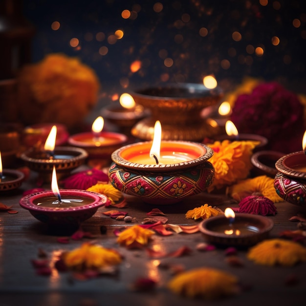 Foto feliz Diwali fondo del festival indio con velas día de Diwali día feliz Diwali