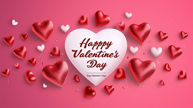 Foto de Feliz tarjeta de día de San Valentín con corazones Feliz papel tapiz de día de san Valentín generado por la IA