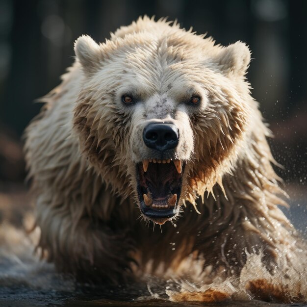 Foto de un feroz y majestuoso oso polar IA generativa