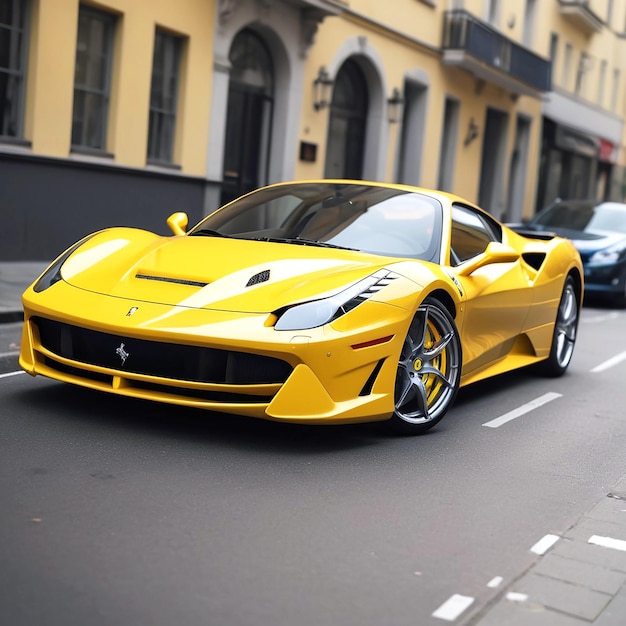 Foto foto un ferrari amarillo en la ciudad