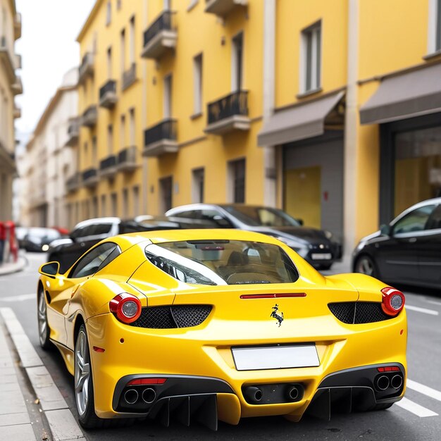 Foto foto un ferrari amarillo en la ciudad