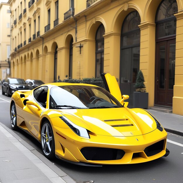 Foto foto un ferrari amarillo en la ciudad