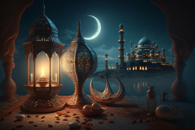 Foto festiva ramadan kareem fondo Ilustración AI Generativo