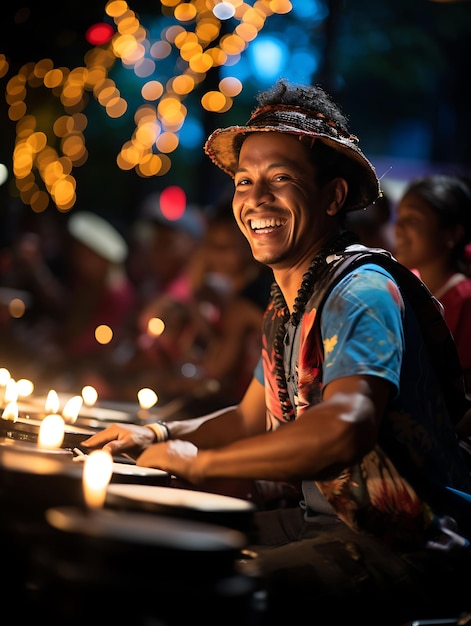 Foto de las festividades navideñas colombianas A menudo presentan escenas de una Colombia festiva y vibrante