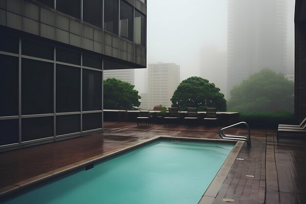 Foto de la fiesta de la piscina en la azotea de la ciudad de Foggy