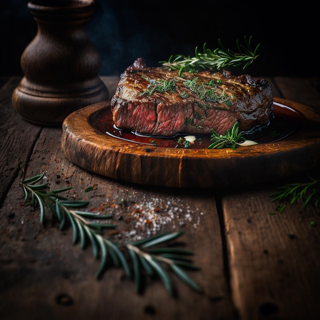 foto filete de ternera a la parrilla en la superficie de madera oscura fotografía de alimentos