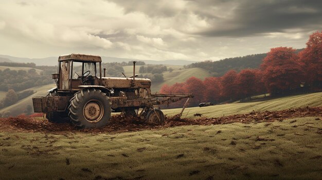 Una foto de una finca rural con varios tipos de equipamiento.