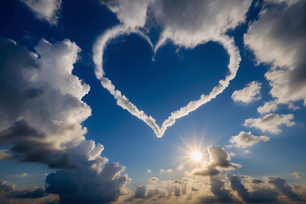 Foto flauschige Herzformen im blauen Himmel, die die Liebe symbolisieren
