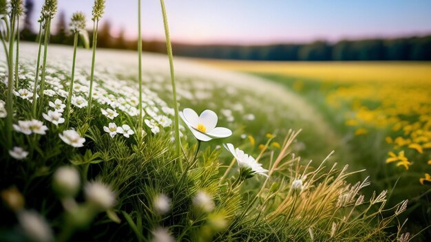 foto flor branca na frente de um campo de prado