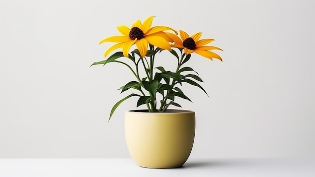 Foto de flor de Rudbeckia en maceta aislada sobre fondo blanco