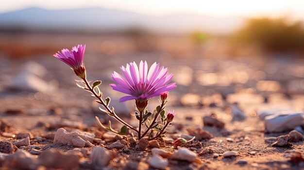 Una foto de una flor silvestre del desierto en tierra seca