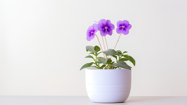 Foto de flor violeta en maceta como planta de interior para la decoración del hogar aislado sobre fondo blanco.