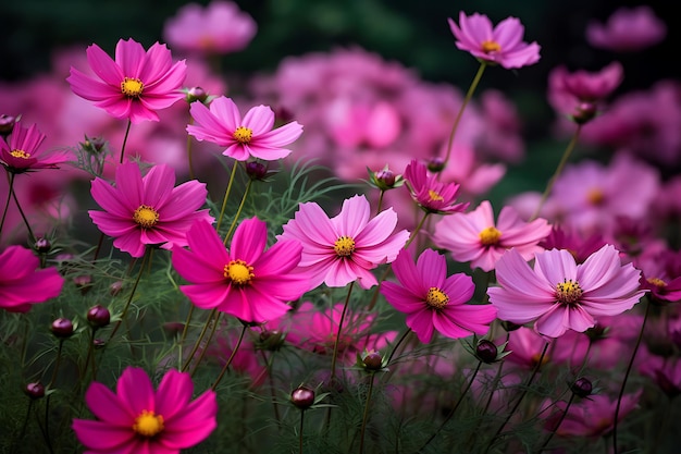 Foto de flores del cosmos vibrantes en un jardín de cabañas Jardín de flores