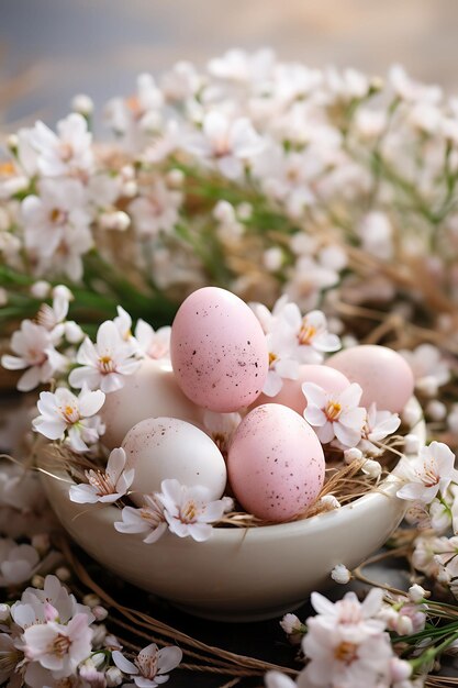 Foto de flores de primavera y huevos de Pascua Decoración Resurrección Pasta Palma de Pascua Arte del Viernes Santo