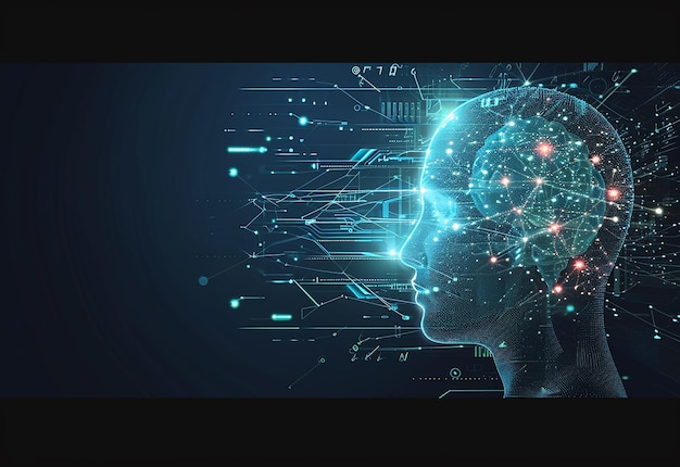 Foto de fondo cerebral del concepto de tecnología de IA con transformación digital