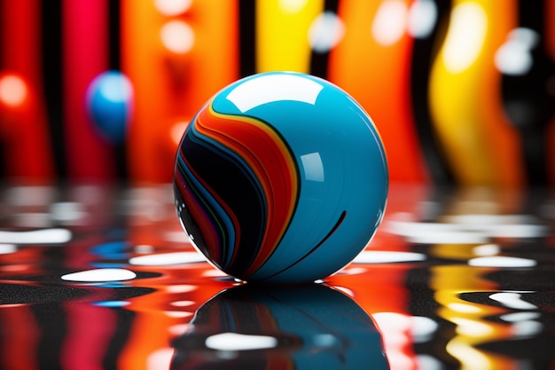 Foto un fondo colorido con una bola negra