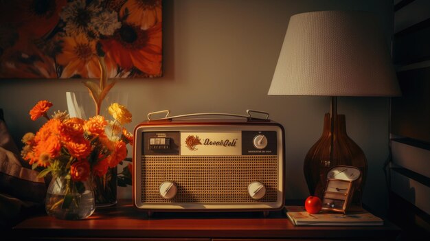 Una foto de un fondo de dormitorio acogedor de radio retro