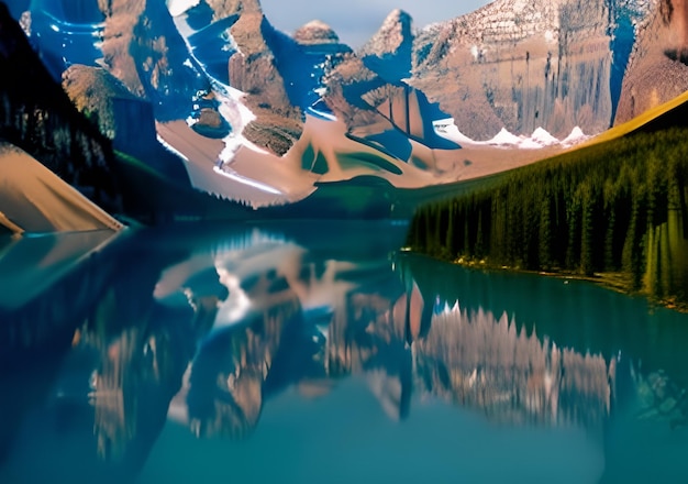 Foto de fondo del lago Moraine al atardecer Generado por IA