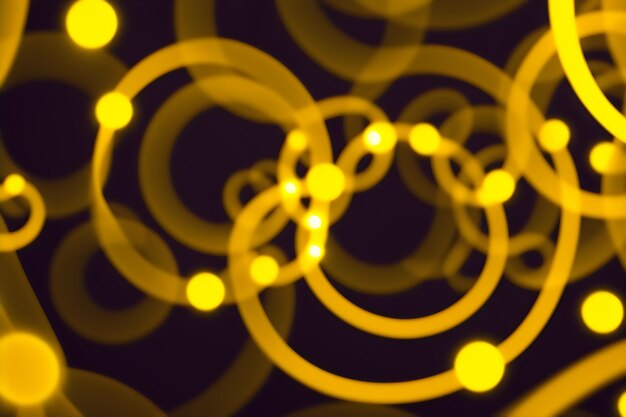 Foto fondo panorámico oscuro bokeh amarillo brillante círculos brillantes onda abstracta