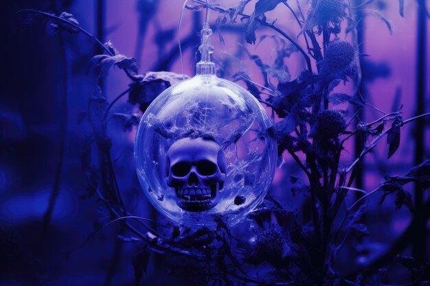 Foto de fondo surrealista en los colores azul místico simbólico visual de Halloween