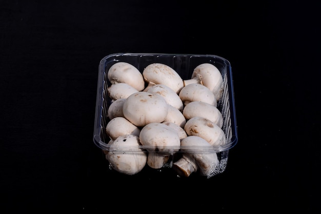 Foto de fondo de textura de comida de champiñones blancos frescos