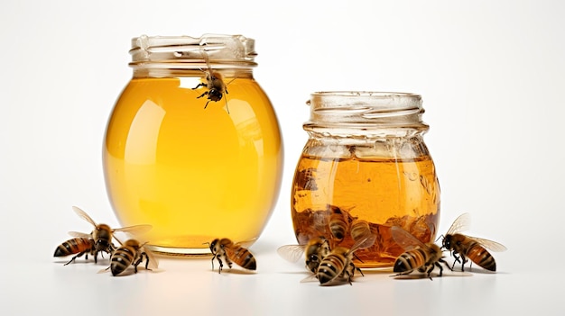 Una foto de un frasco de miel y un frasco de abejas foto de longitud completa