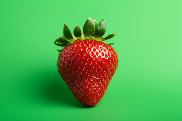 Foto de una fresa fresca sobre un telón de fondo verde brillante IA generativa