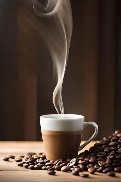 Foto foto frischer kaffee dampft auf einem holztisch aus nächster nähe