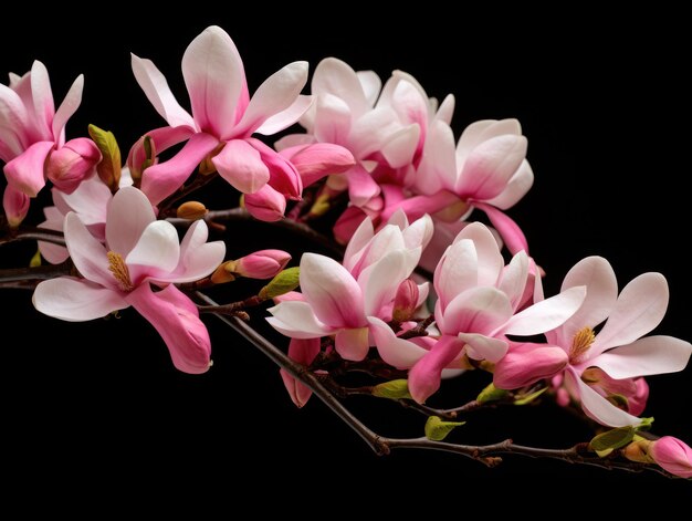 Foto foto frühlingsrosa magnolia-zweig schwarzer hintergrund