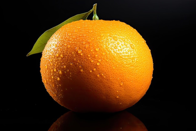 foto de una fruta de mandarina con fondo negro