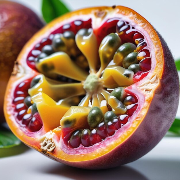 Foto foto de una fruta de la pasión fresca aislada en un fondo de papel