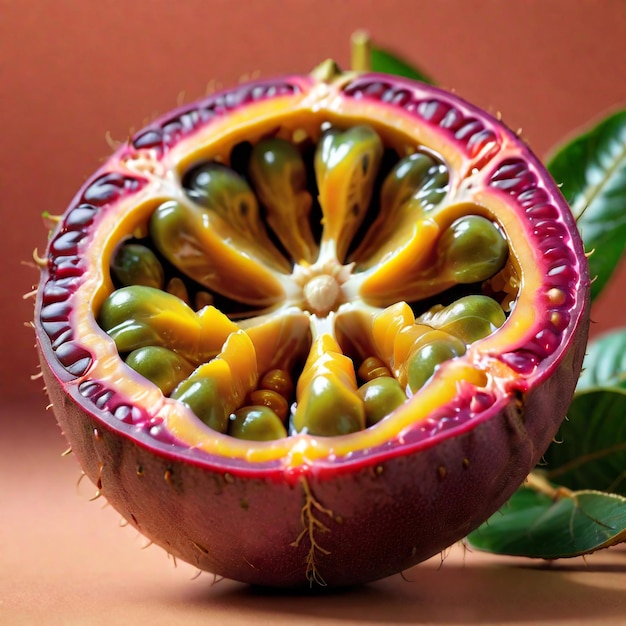 foto de una fruta de la pasión fresca aislada en un fondo de papel