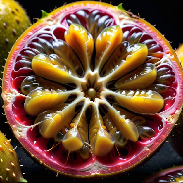 foto de una fruta de la pasión fresca aislada en un fondo de papel