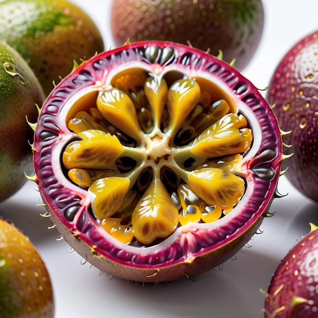 foto de una fruta de la pasión fresca aislada en un fondo de papel