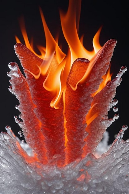 Foto foto de fuego líquido con olas de fuego y un barco de papel rojo