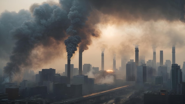 Foto de una fuerte contaminación del aire en una gran ciudad