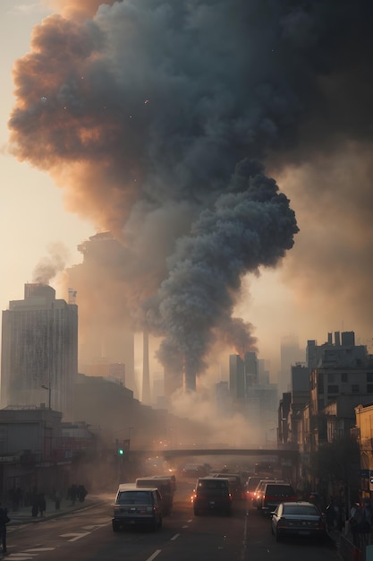 Foto de una fuerte contaminación del aire en una gran ciudad