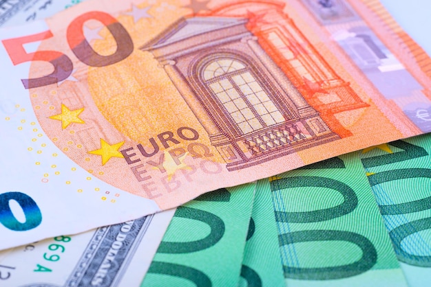 Foto-fundo macro da moeda europeia Euro.