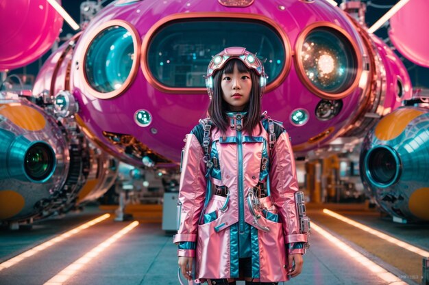 Foto foto futurista chica robot en el espacio.