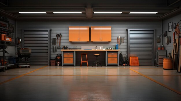 Una foto de un garaje limpio y organizado sin personas