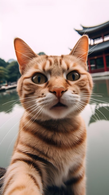 Foto una foto de un gato hablando.