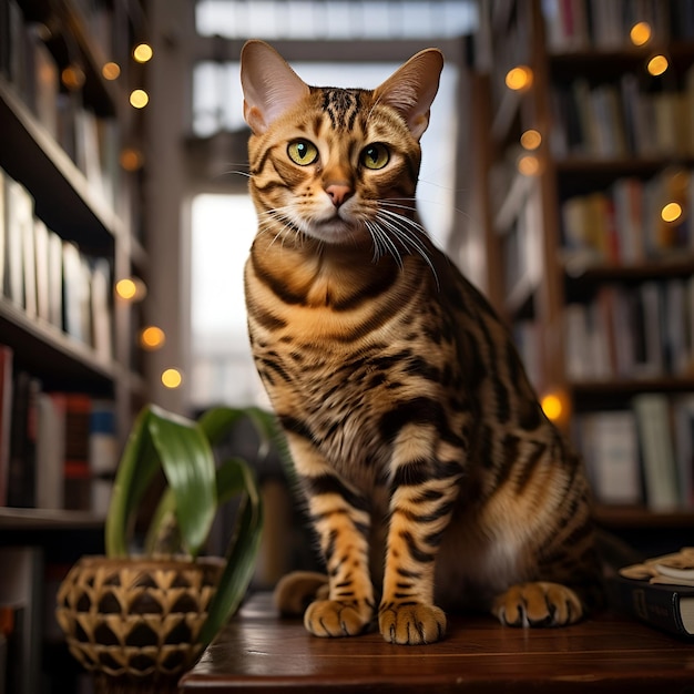 foto de un gato con libros de fondo