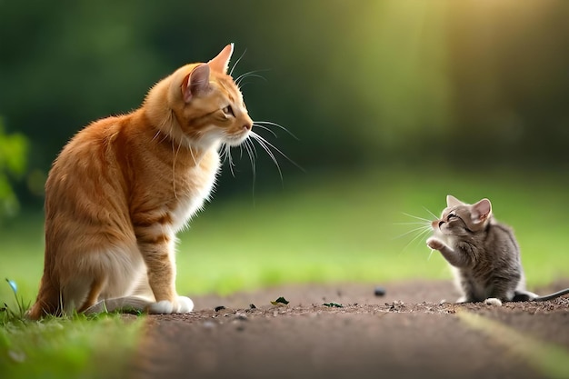 una foto un gato y una rata se están mirando el uno al otro