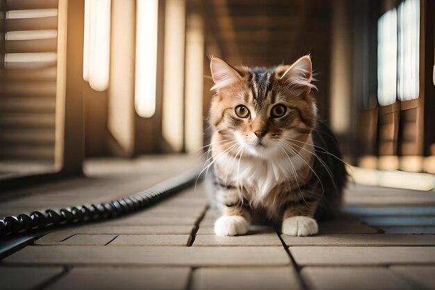 foto un gato y una rata mirándose