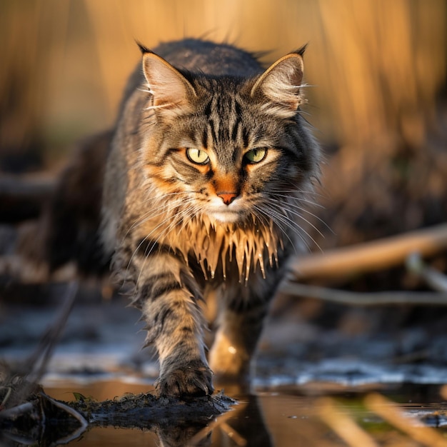 Foto de gato, toma completa, alta calidad, HDR, 16k, ultra HD, salvaje.