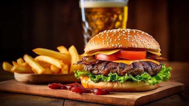 Foto gegrilltes Burger- und Pommes-Frites-Essen