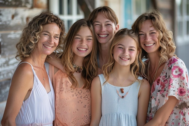 Foto generacional de madres e hijas sonrientes